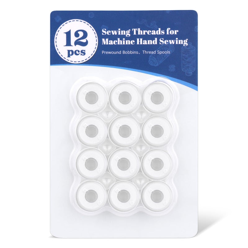 UzecPk Thread for Sewing, 12 PCS White Sewing Machine Thread Prewound Bobbins Size a Sa156 for Embroidery and Hand Sewing DIY 50yds/Spool - Image 1